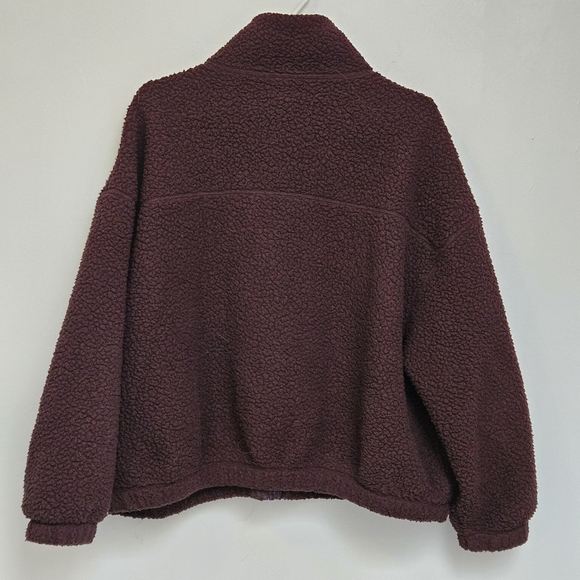 Old Navy Sz L Oversized Slouchy Cozy Dark Brown Sherpa Fleece  Zipper Jacket - Picture 2 of 16